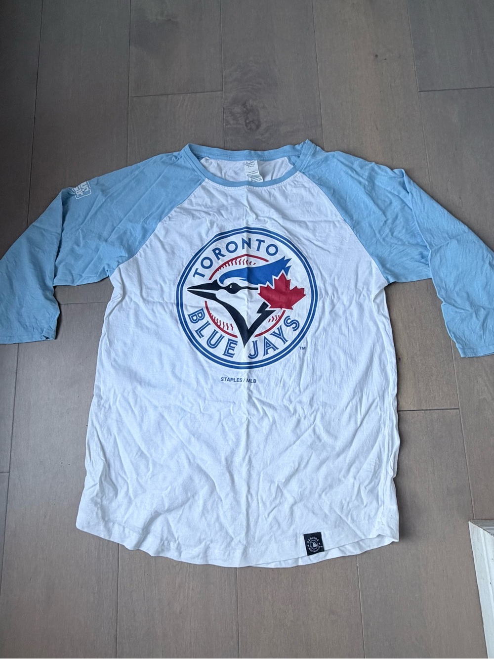 Raglan Baseball Tee - White & Light Blue
